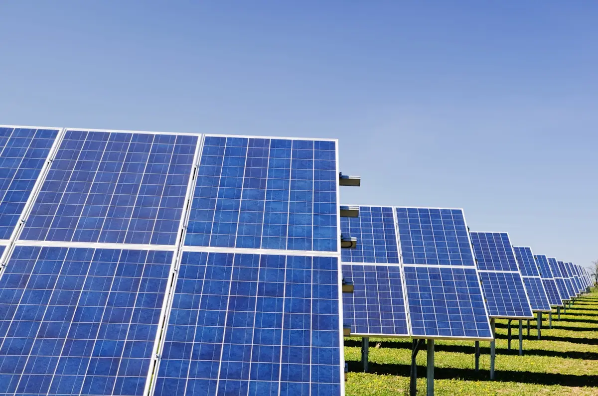 An array of solar panels in a solar farm